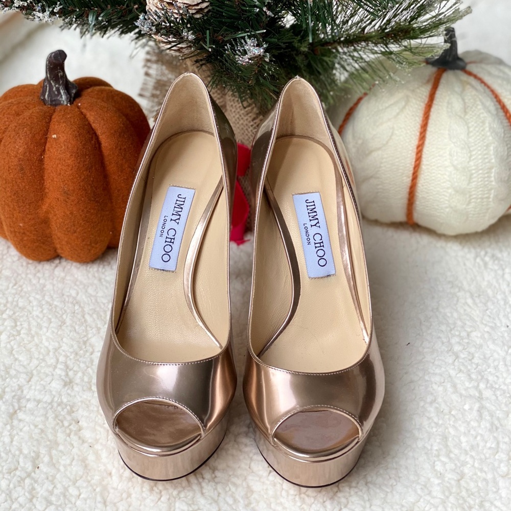Jimmy Choo Rose Gold Platform Peeptoe